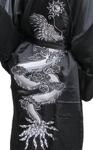 Authentic Oriental Dragon Kimono- Reversible- Black On Black Color #TOP3