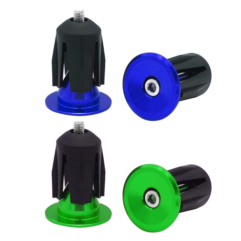 QitinDasen 2 Pairs Bike Handlebar End Plugs, Aluminum Bicycle Bar End Caps, for Road Bike, MTB, BMX (Blue + Green)