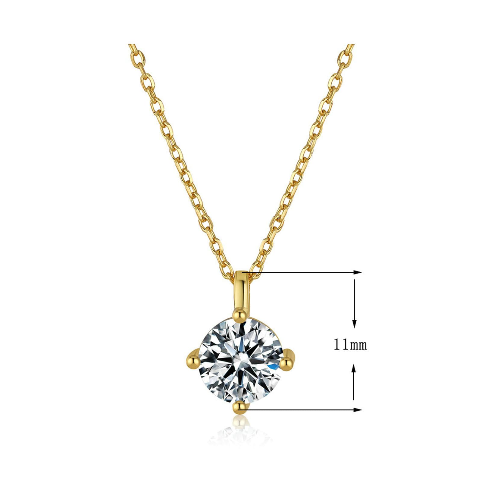 Collar solitario de oro de 4 puntas de 9/14/18 quilates para mujer, collar con colgante redondo de moissanita de 1 quilate, oro real