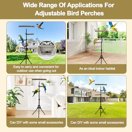 Image of 3-Layer 16-63 Inch Height Adjustable Bird Perch Pepper Wood Birds Training Perch Stand Parakeet Perches Indoor and Outdoor Parrot Stands for Small to Medium Bird