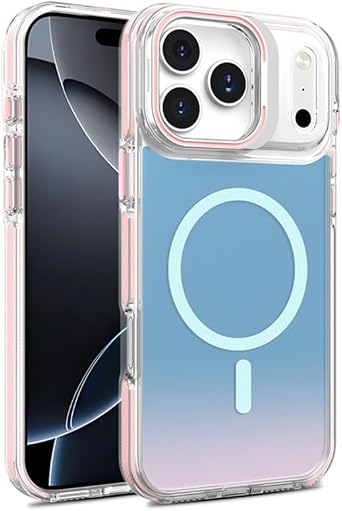 Translucent Case for iPhone 17Pro Max/17/17Pro/17Air, Magnetic Shockproof Phone Cover Anti Yellowing Soft TPU Hard PC Combination Slim Shell,Pink,17Pro