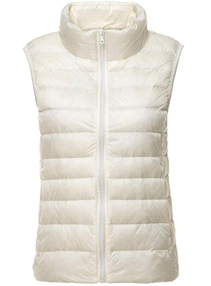 Angyu Women's White Lightweight Warm Down Vest Coat Sleeveless Stand Collar Packable Zipper Waistcoat Jacket Short (, S)