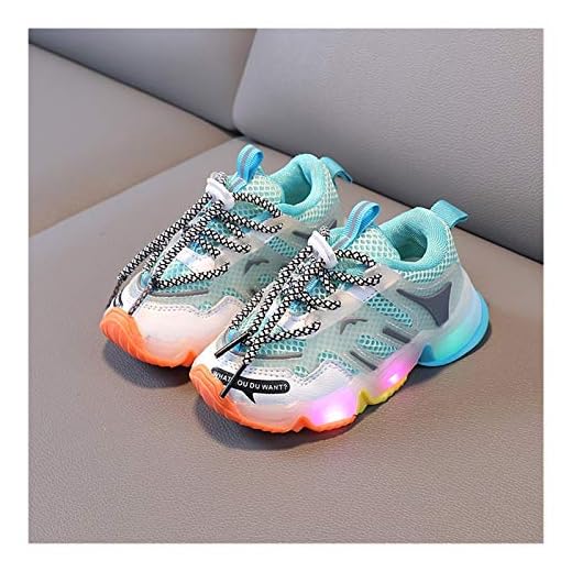youwu Barn lysande skor 2021 vår pojkar flickor sportskor baby blinkar, L, d-ljus nät barn sneakers baby småbarn flickskor (färg: Blå, skostorlek: 24 (innersula 14,7 cm)