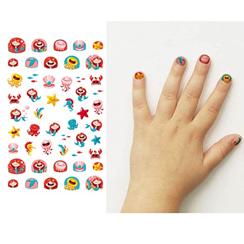 Yarlilyan 7 Sheets Mermaid Ocean Kids Nail Sticker, Diy Art Decals Including Scales Princess Starfish Shellfish Artist Painting Polish Self Adhesive Decor Set, 2.4'' X 3.6'' #TOP3