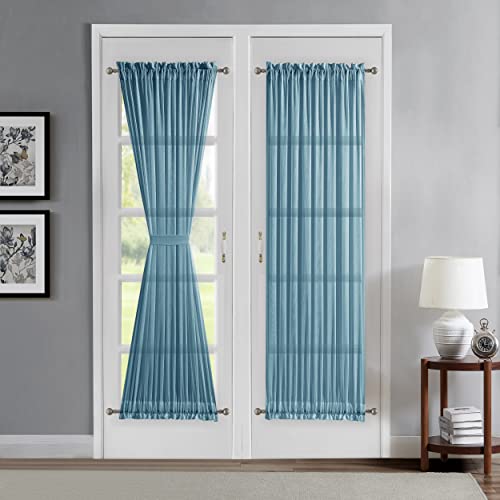 Warm Home Designs Sheer Dusty Blue French Door Curtains Set. Each Curtain For Door Window Set Comes With 2 Tie-Backs. 30 X 72 Inch Sidelight Window Treatments Or Glass Door Curtains. Kfr D Blue 30X72 #TOP3