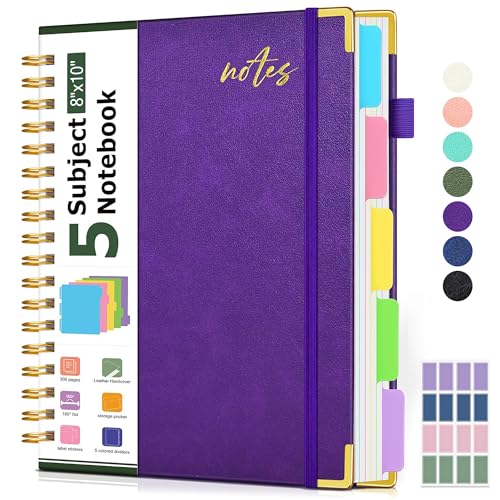 5 Subject Spiral Notebook Journal with Removable Dividers Tabs, 300 Pages Organizer Notebooks for Work School, 8