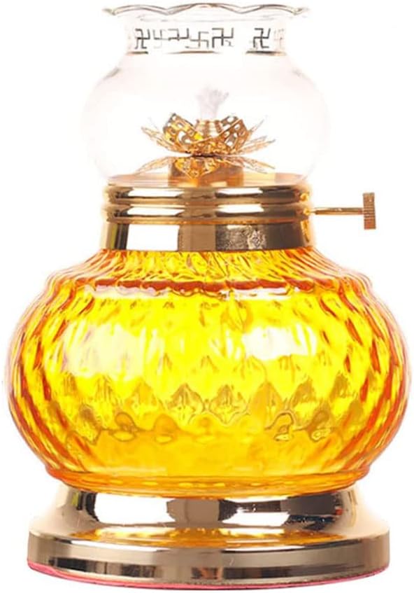 Decorative Lighting Oil Lamp Lotus Butter Buddha Front Light Kerosene Lamp Anti Oxidation Glass Oil Lamps for Indoor Use Adjustable Switch Lamp