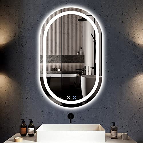 XINSHUO 24x36 Inch Oval Bathroom Mirror,LED Wall-Mounted Makeup Mirror,Anti-Fog, Waterproof, Dimmable, Vanity Mirror with Touch Switch