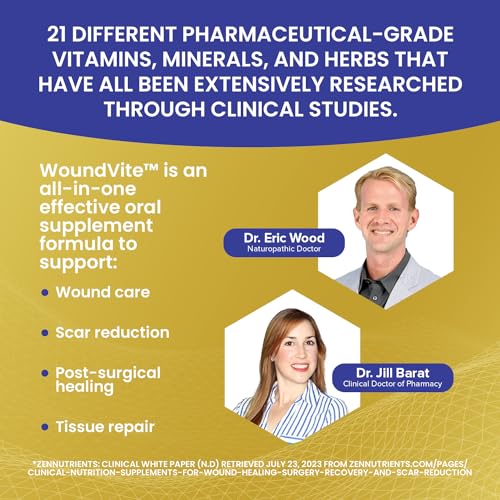 Image of Zen Nutrients WoundVite Pre & Post Surgery Support, Scar & Wound Care, Scar Treatment, Plastic & General Surgery, Heal Faster & Aids in Recovery Time w /Bromelain, Turmeric & Arnica - 60 Vegan Caps