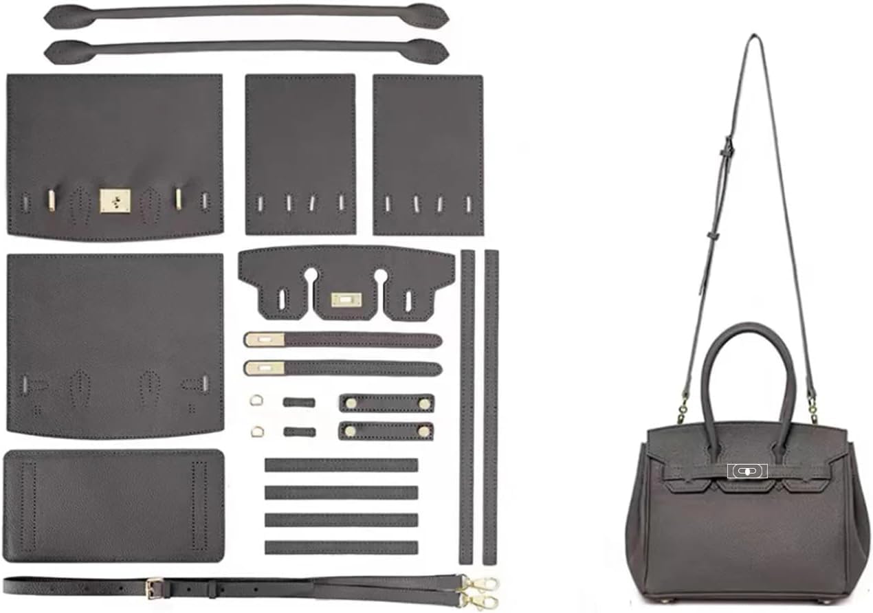 POPSEWING Leather Crossbody DIY Bag Kit, Designer Handbags for Women, DIY Bag Kit for Girls, Shoulder Bag Leather Working Kit with Sewing Kit for Girlfriend Christmas Personalized Gift (Grey)