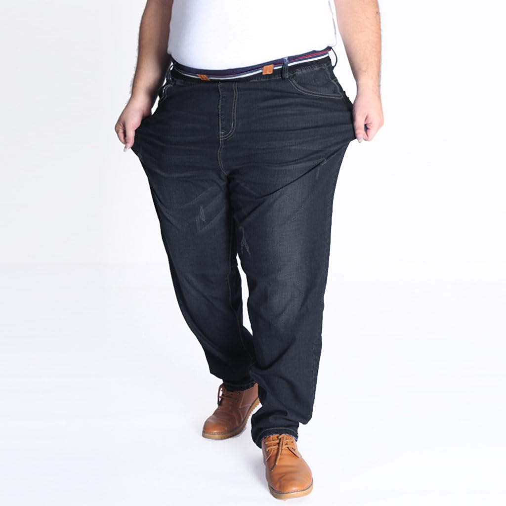 Herren Jeans Übergröße Jeanshose Loose Fit-Jeans Hose Männer Hohe Taille Stretch Straight Jeans Hose Stonewashed Denim Lange Jeanshose Freizeithose