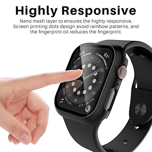 Image of LK Case for Apple Watch SE3 /SE2 /SE 44mm Series 6 /5 /4 with Screen Protector | 2Pack Touch Sensitive Ultra-Thin Bumper Full Protective Cover Hard PC Case Tempered Glass for iWatch 44mm, Black