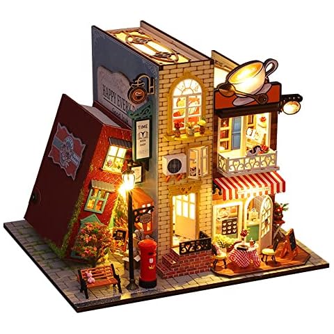 Roroom DIY Miniature and Furniture Dollhouse Kit,Mini 3D Wooden Doll House Craft Model with Dust Proof Cover and Music Movement,Creative Room Idea for Valentine's Day Birthday Gift(ES007) Cover
