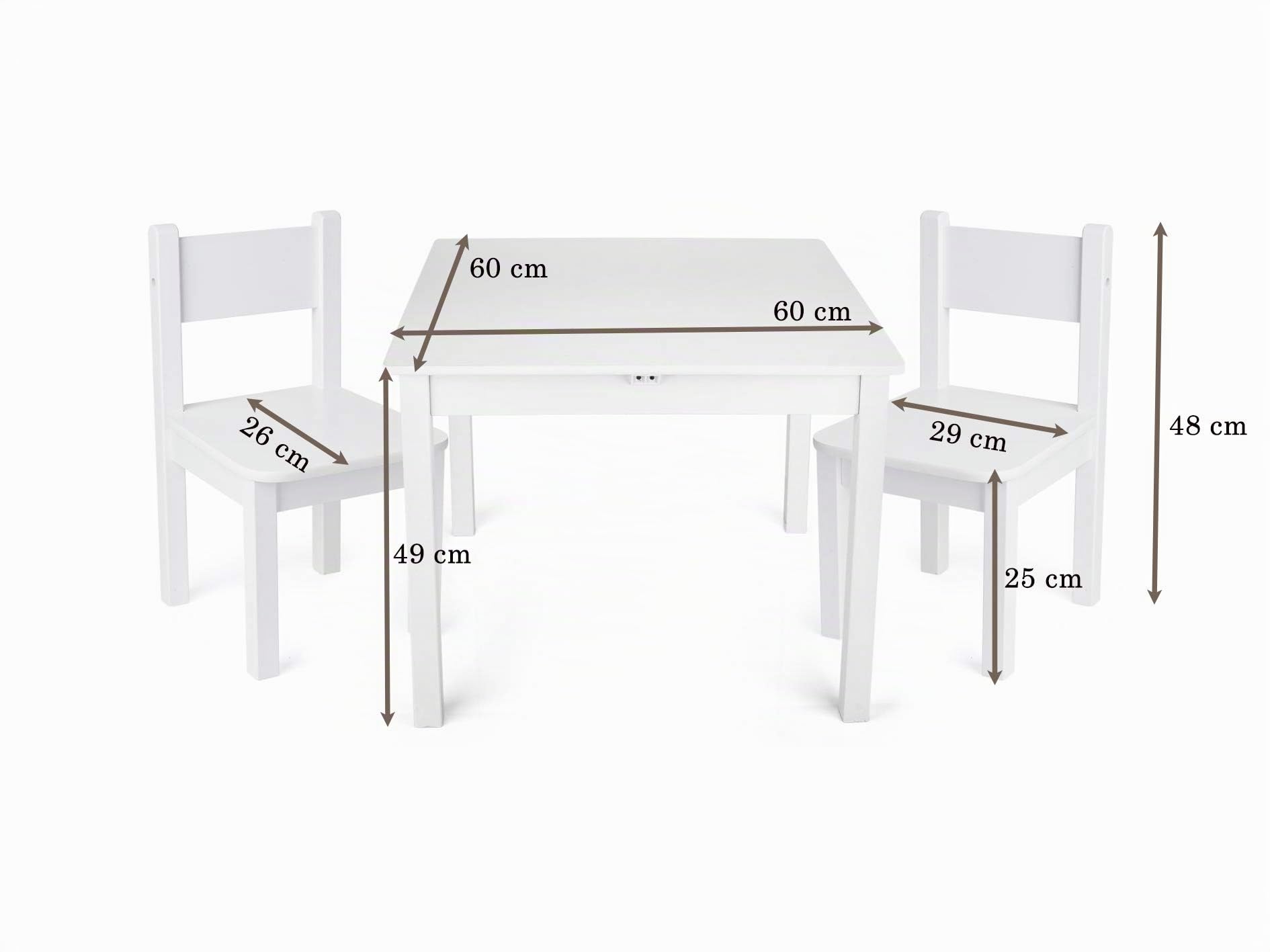 Leomark Kindertisch und 2 Stühle aus Holz – Modell Weiß YETI – Kinder Sitzgruppe mit Tisch und Stühlen, stabile und Pflegeleichte Tischgarnitur, perfekte Spiel- und Lernmöbel, Höhe 49 cm