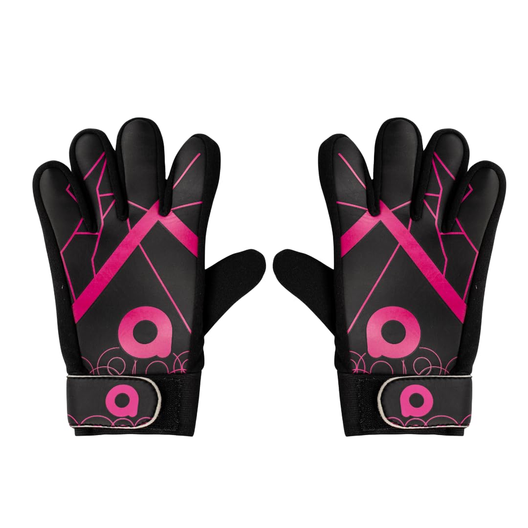 Aivin Booster 1.0 Goalkeeping Gloves | Breathable Mesh Padding | Velcro Wrist Closure | All-Weather Latex Palm | Ergonomic Grip | Protective & Comfortable (Black/Pink, M)