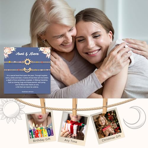 Image of LINY Matching Aunt and Niece Bracelets for 2, Sun and Moon Bracelet for Aunt and Niece Gifts Christmas Birthday Gift