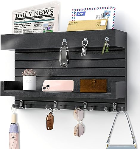 Image of Key Holder for Wall Decorative, Wooden Key Rack Mail Sorter Organizer, Double Shelf Key Hanger Mail Key Organizer, Rustic Home Decor for Entryway Hallway