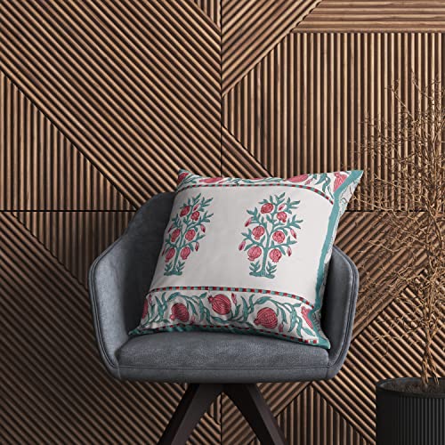 Image of BLOCKS OF INDIA Hand Block Printed Cotton,300 TC Cushion Cover (16 X 16 Inches) (Anar Ka Ped), Multicolor