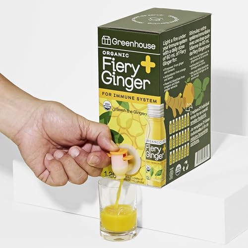 Greenhouse Juice Fiery Ginger Immunity Shot Organic Cold-Pressed & Fermented Wellness Shot with Turmeric Lemon & Black Pepper | Anti-Inflammatory | 3 Week Supply | Bag-in-Box Dispenser 42 Shots (2-Pack)