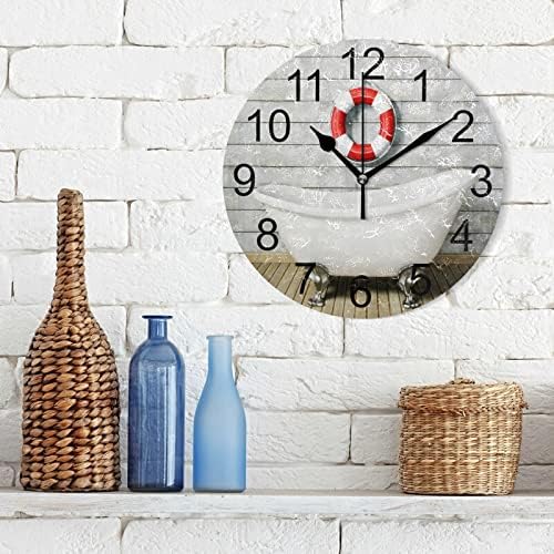 Miniatura 3 de ZOEO Reloj de pared para bañera, de madera, vintage, de 10 pulgadas, redondo, silencioso, sin tictac, funciona con pilas, decoración de cuarzo para