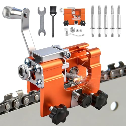 Chainsaw Sharpener Jig Kit Portable Chain Saw Sharpener Tool with 5 Sharpening Steels Hand Crank Chainsaw Sharpening Tool Accessories for 4-22 Chain Saw Garden Worker