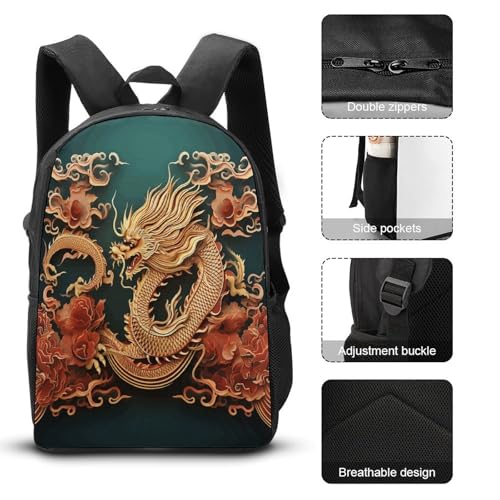 17-inch Backpack,Crossbody Lunch Bag,and Cosmetic Bags Suitable for Travel,business,casual,universal Dragon Chinese Background Print Travel Backpacks for Men And Women3