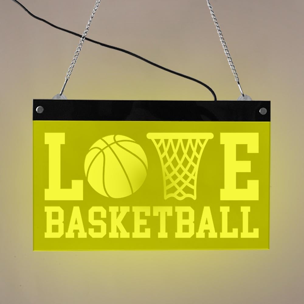 The Geeky Days I Love Basketball Design LED Multi Color Lighting Neon Sign Boys Living Room Sports Décor Basketball Love Word Art Electronic Lighted Signs Board (30x20cm/12 x7.87 inches)