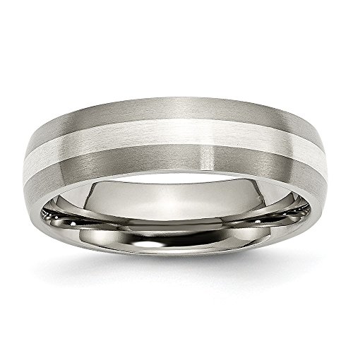 Sonia Jewels Titanium Sterling Silver Inlay 6mm Brushed Wedding Band