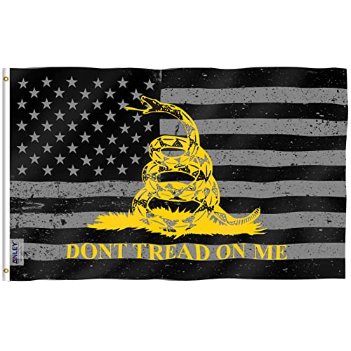 Anley-Fly-Breeze-3x5-Foot-Dont-Tread-On-Me-Black-American-Flag-Canvas-Header-and-Double-Stitched-Yellow-Snake-USA-Flags-Polyester-with-Brass-Grommets-3-X-5-Ft Anley Fly Breeze 3×5 Foot Dont Tread On Me Black American Flag Canvas Header and Double Stitched Yellow Snake USA Flags Polyester with Brass Grommets 3 X 5 Ft