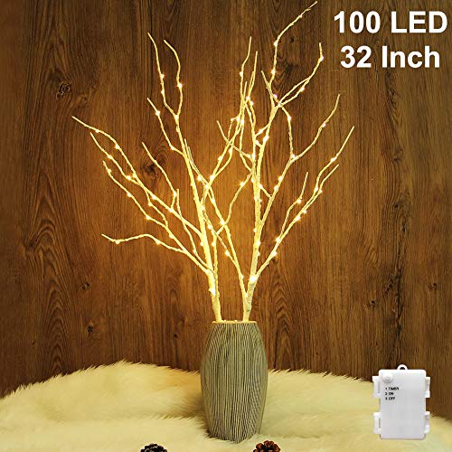 Twinkle Star 100 LED Lighted White Birch Branches 2 Pack Artificial Branches Waterproof