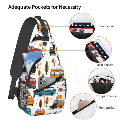 Bolso cruzado urbano para mujer y hombre con patrón de auto miniatura 4