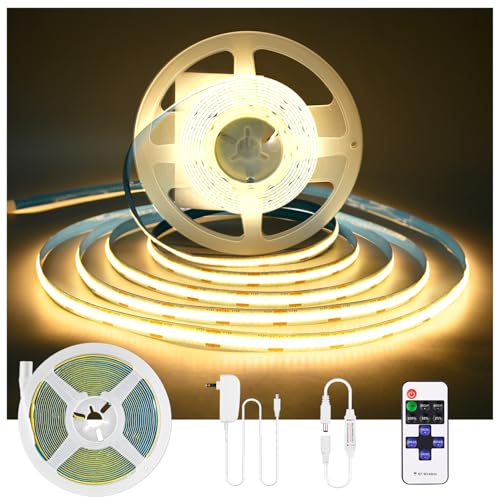TUNICHX COB LED Strip Light UL Listed DC 12V LED Strip Light Flexible Super Bright Dimmable LED Strips,16.4ft 1600LEDs High Density Uniform Led Lights for Home Bedroom (Warm White 3000K)