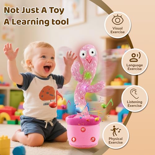Image of Rechargeable Dancing Talking Cactus Toy for Baby Toddlers, Singing Cactus Toy with Adjustable Volume, Mimicking, Recording & Singing, Soft Plush Baby Sensory Toys for Girls Boys