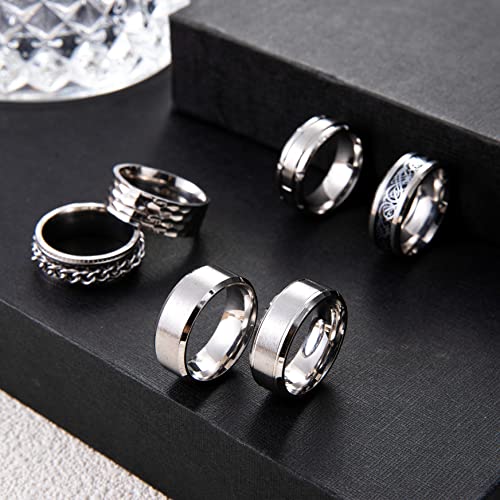 9Pcs Stainless Steel Band Rings for Men Women Fidget Anxiety Relief Rings Spinner Ring Wedding Promise Rings Set4