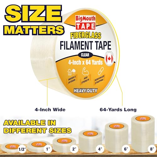 Image of 6 Rolls Fiber Tape, 4-inch x 384-Yards, Available in 6 Sizes, Wide Reinforced Tape, Clear Strapping Tape, Used for Strapping, Fixing, Reinforcing, and Repairing