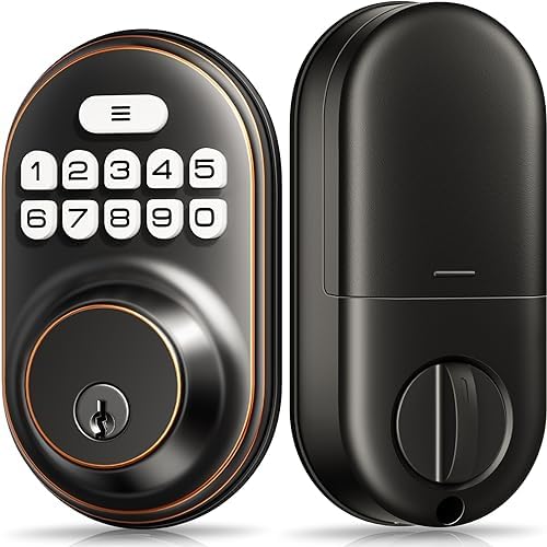 Veise Keyless Entry Door Lock, Electronic Keypad Deadbolt, Keyed Entry, Auto Lock, Anti-Peeking Password, Back Lit & Easy Installation Design, Oil Rubbed Bronze