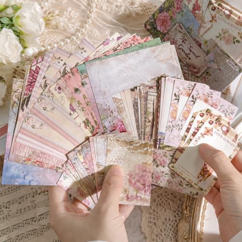 Image of HASTHIP200 Styles Vintage Aesthetic Scrapbook Kit - 400pcs Floral Vintage Floral Scrapbook Paper Kit Decorative Craft Paper Junk Journaling Stickers Set Assorted for Journaling Scrapbooking Card Make