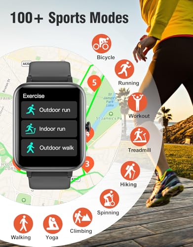 Fitness Tracker Fitness Watches for Women Men (Make/Answer Calls), 1.85" Smart Watch for iPhone/Android Phones, Heart Rate/Sleep Monitor Steps Tracker Watch Pedometer IP68 Waterproof (Dark Black)