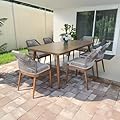 PURPLE LEAF 7 Pieces Dining Set Patio Metal Rectangular Table and Wicker Rattan Chairs for Outside Porch Garden Kitchen Modern Outdoor Furniture Sets