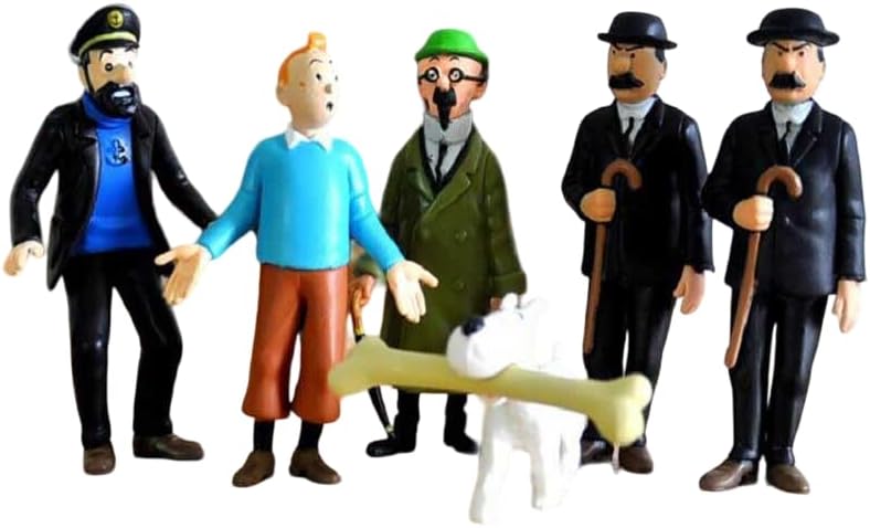 Trunkin | The Adventures of Tintin 3 Inch Figurines | Tin Tin Snowy Captain Handdock Dr Calculus Thomson Brothers Statue Figure Set 6 Pcs