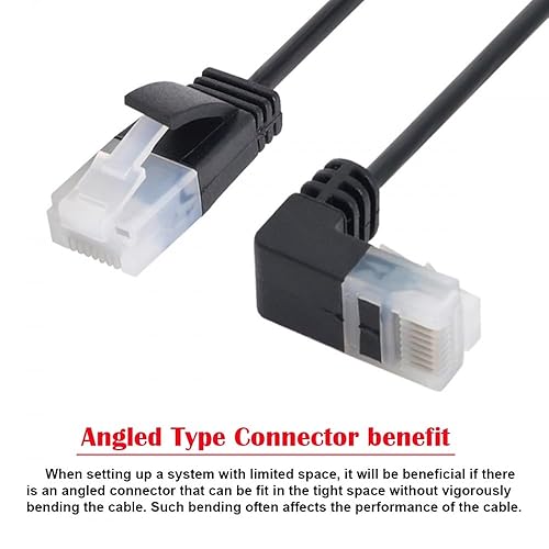 Vista 9 de cablecc Cable Ethernet Cat6 ultra delgado RJ45 en ángulo hacia abajo a recto UTP Cable de red Cable de conexión de 90 grados Cat6a LAN para portátil