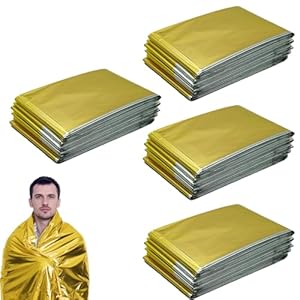 RLXMARTD 4 Pakete Rettungsdecke Gold/Silber 210x160cm Rettungsfolie Wärmedecke Erste Hilfe Wärmefolie Emergency Blanket (4, Gold/Slive)