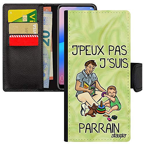 Coque Note 10 Lite rabat portefeuille antichoc noir avec motif vert humoristique