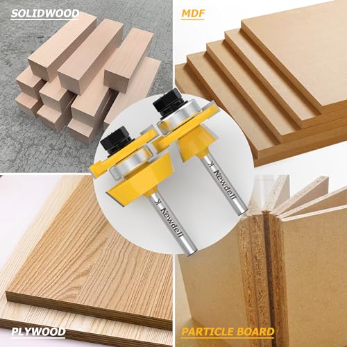 Image of Newdeli 2Pcs Shaker Rail and Stile Router Bit Set 1 /4 Inch Shank Tongue and Groove Router Bits Professional Carbide Milling Cutters for Woodworking for Cabinet Door