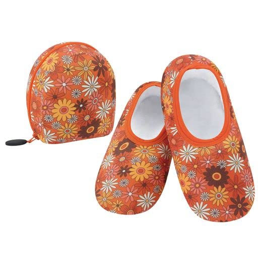 Image of Snoozies Skinnies Packable and Foldable Travel Slippers for Women with Zipper Pouch, Soft Sherpa-Lined Slipper Socks Non-Skid