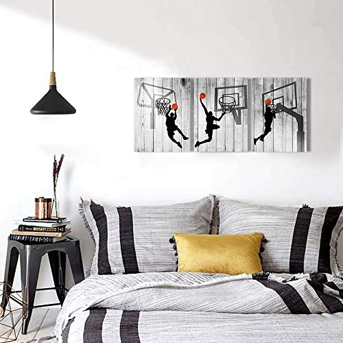 Image of Black and white Canvas Wall Art Decor for living room bathroom and bedroom kitchen artwork Canvas Prints play basketball sport painting 12 inch x 16 inch3spell Wood grain Modern framed office Home decorations