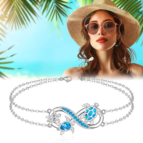 Image of Fenthring Sea Turtle Anklet Bracelets for Women Sterling Silver Ankle