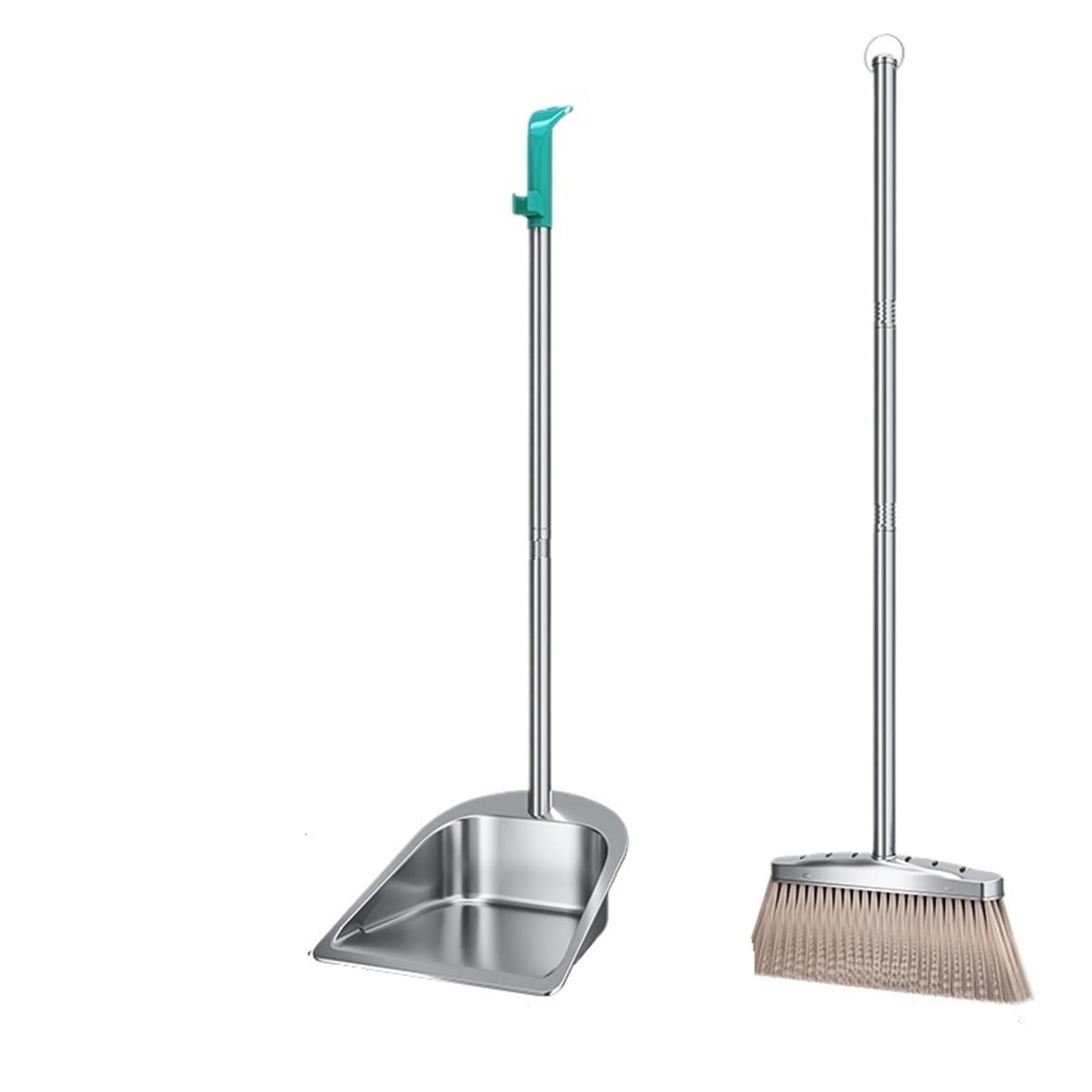 Stainless Steel Broom Set Thickened Single Dustpan Outdoor Indoor Commercial Use Household Cleaning Tool Sweeper Brush(Square and round dustpan broom)