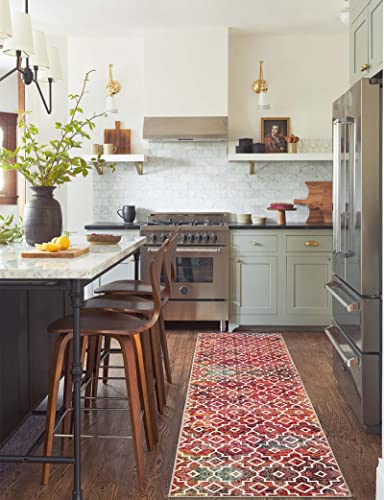 Wonnitar Moroccan Washable Runner Rug - 2X7 Colorful Entryway Runner Rug Distressed Kitchen Mat,Non-Slip Soft Bathroom Rugs Runner Modern Laundry Floor Carpet For Hallway Closet Doorway #TOP3