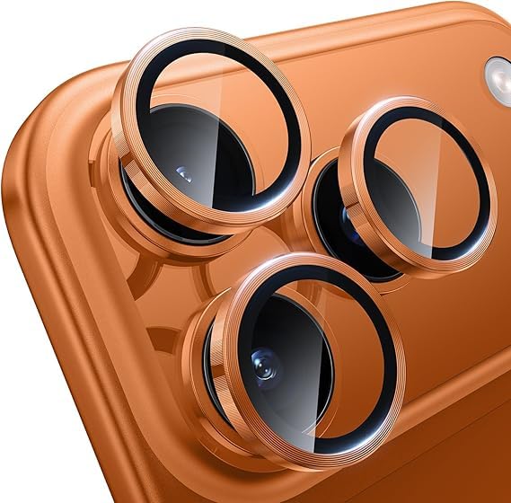 Image of WSKEN Camera Lens Protector Ring Compatible For iPhone Camera Protection - 9H Hardness Scratch-Resistant Bubble-Free HD Tempered Camera Metal Glass Tempered Glass Screen Protector Film Mobile Phone Case Friendly (Cosmic Orange, iPhone 17 Pro & 17 Pro Max)